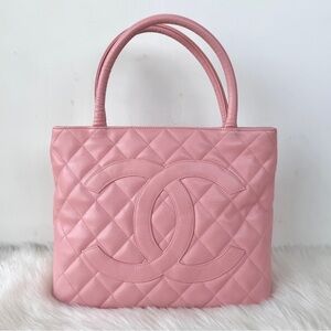 Chanel Pink Quilted Caviar Leather Medallion Tote